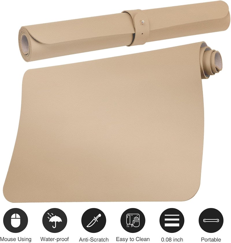 Boutilon Leather Desk Pad Protector,Non-Slip Mouse Pad,Laptop Desk Pad,Office Mouse Mat,Waterproof Leather Desk Blotter,Desk Writing Pad for Office and Home (M-Beige,30"x14") - Image 3